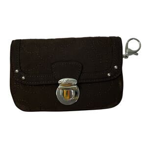 Vera Bradley Flap Press ID Embroidered Key Chain Purses Wallet Brown Small